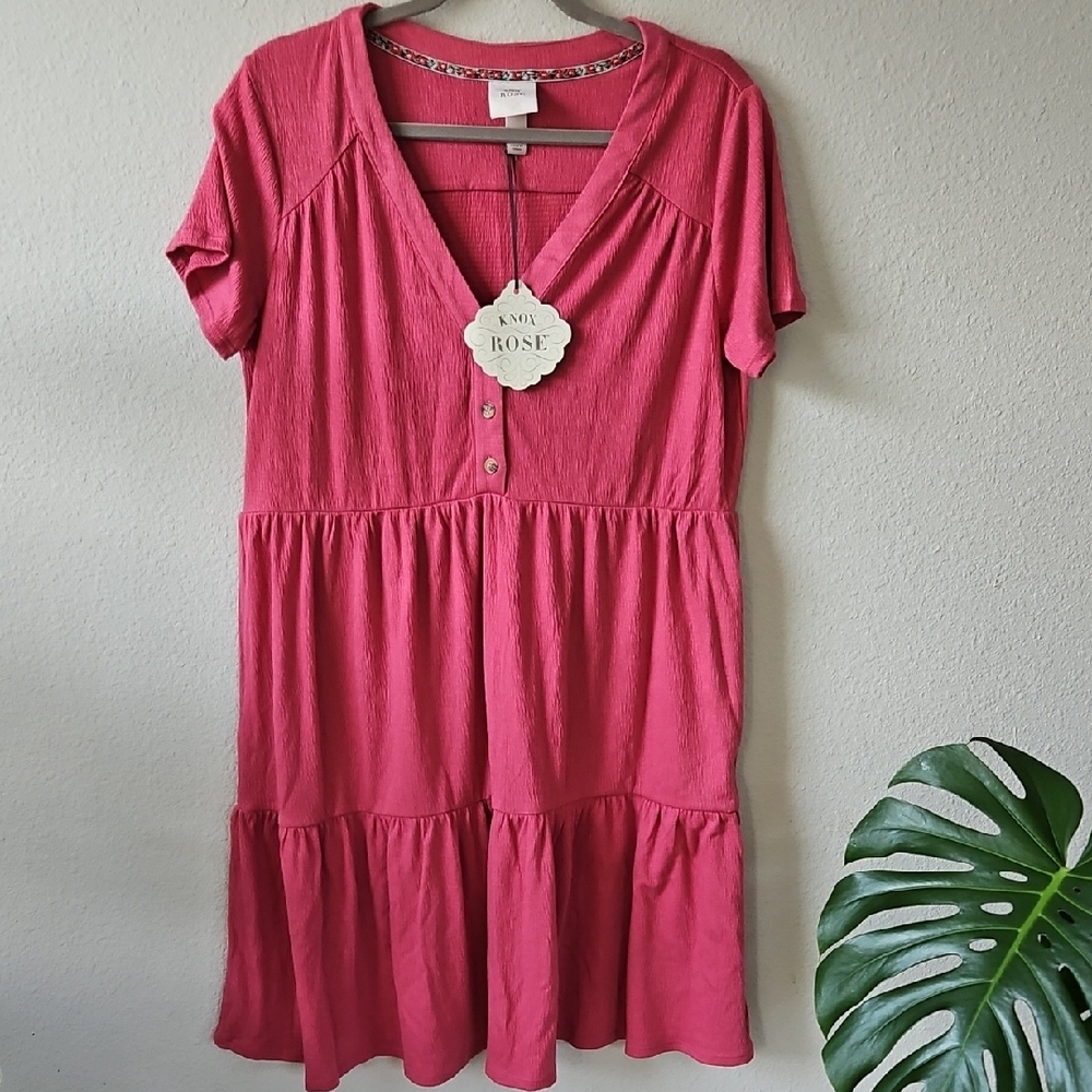 Knox Rose Vibrant Pink V-Neck Dress